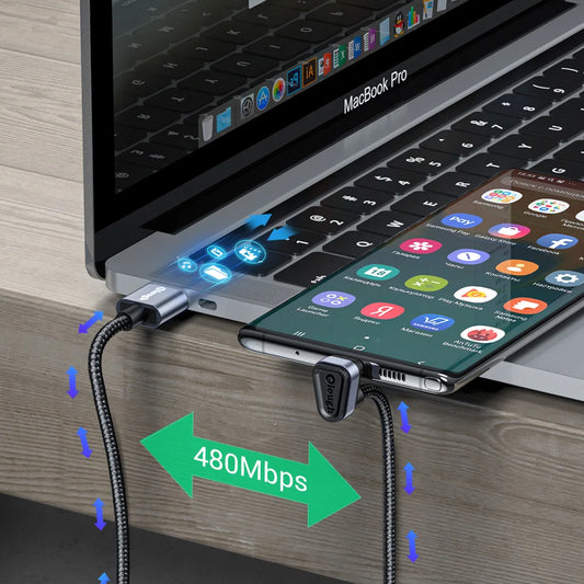 Cable USB tipo C 2.4A Carga Rápida 180 grados