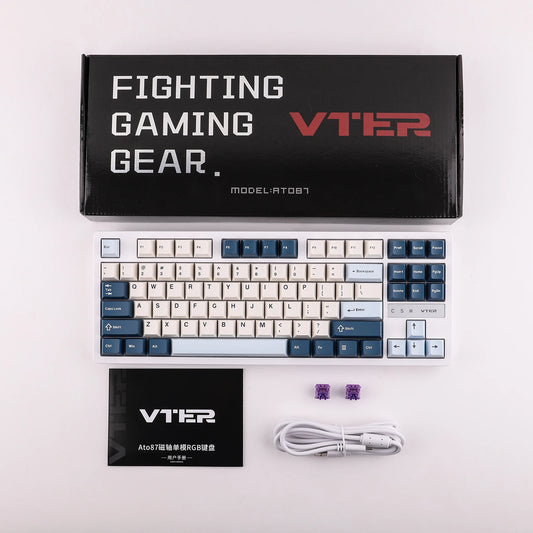 Teclado Gamer VTER ATO87 HE magnético RGB 8Khz Blanco Azul