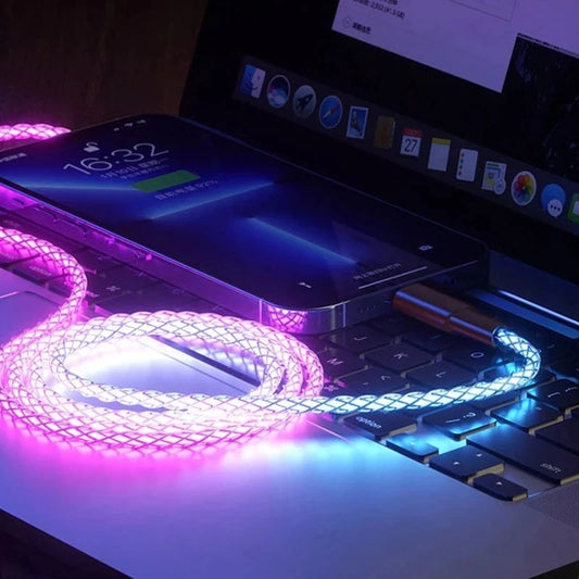 Cable Carga Rápida Tipo C de 66W con luz RGB de 6A